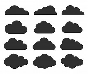 cartoon flat style clouds shape icon collection. Weather forecast...