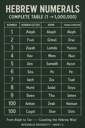 "Hebrew Numerals 1 to 1,000,000 ✡️ | From Aleph to Tav | Integralis University"