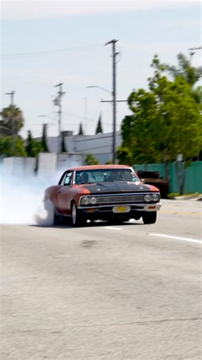 Supercharged Chevelle massive burnout and engine roar