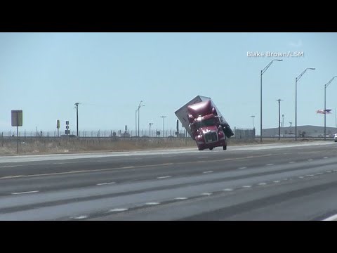 Powerful Winds Blow Over 18-Wheeler In Amarillo