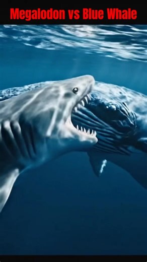 Megalodon vs Blue Whale video 🦈🐋 Who do you think would win this massive deep-sea fight? Comment