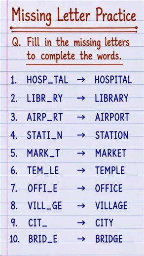 Missing Letter Practice | Place Names Worksheet
