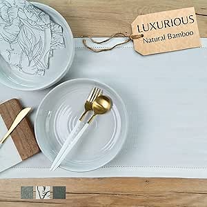 White Table Runner - 90-Inch Bamboo Dining Table Runner - 14" x 90" - Sophisticated Decor for Dining Tables, Dressers, and Holiday Decorations - Linen Table Runner