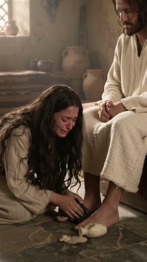 Mary poured perfume on Jesus’ feet and wiped them with her hair, showing Him great love ❤️