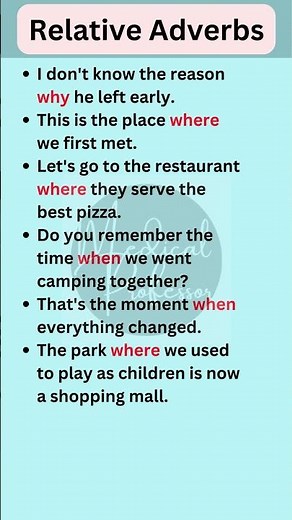 Relative Adverbs in English Grammar #shorts #learnenglish