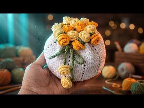 Crochet Rose Bouquet Drawstring Bag | Free Pattern & Tutorial