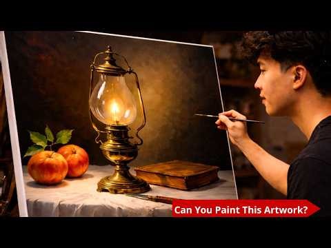 🎨 You Won’t Believe This Glow! | Painting a Realistic Vintage Oil Lamp Still Life | #194