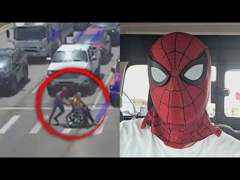 Friendly Neighborhood Spider-Man Helps Man In Wheelchair Cross Highway