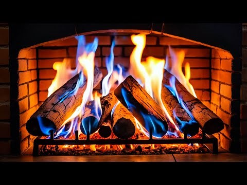 Color-Changing Flames in a Fireplace – Blue & Orange Glow with Glowing Embers and Brick Wall