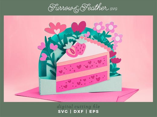 Strawberry Cake Birthday Card SVG: 3D Papercut Template (digital Download) - Etsy