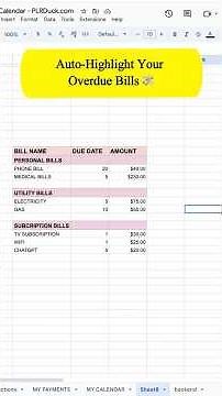 Auto Highlight Your Overdue Bills #billcalendar #billtracker #bills