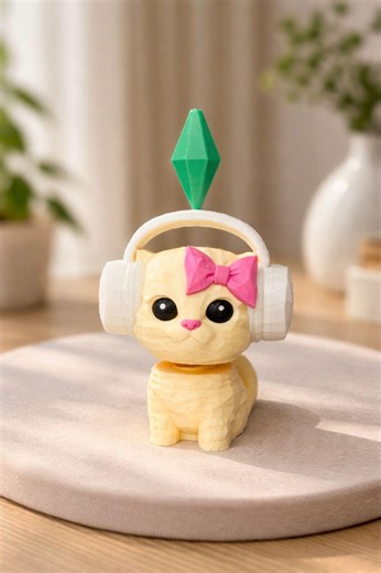 Vibing Cat Figure Articulated| Meme Cat, Viral, Funny, Headphones, Plumbob (3D Printed)