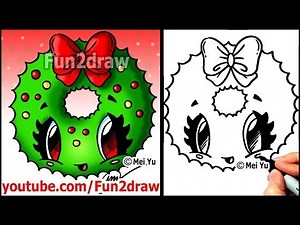 How to Draw a Christmas Wreath with a Bow - Fun2draw Easy Cartoon Drawings | Online Art Courses