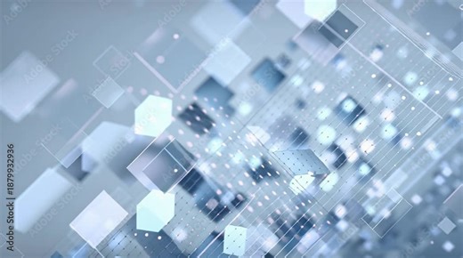 Abstract blue background featuring a futuristic geometric pattern of 3D digital cubes and squares creates a high-tech motion texture ideal for a business web banner or artistic wallpaper design