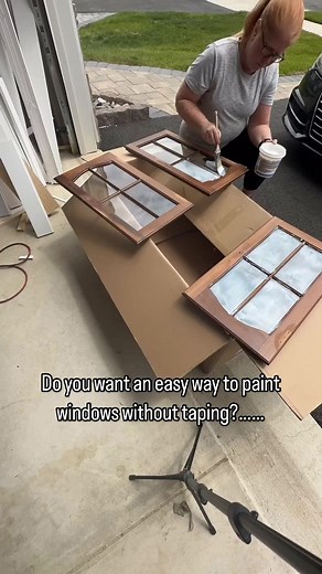 Do you want an easy way to paint windows without taping?…… I have the solution for you. Jasco Mask & Peel. Paint on your glass with a heavy hand. Don’t worry about getting it on the wood. Let it dry clear. Then paint your surface as usual. Once the paint is dry take your utility knife to cut around the edges and peel the mask away. Perfectly painted wood around a window and with no taping. Comment LINK and I’ll send you the product. #diy #diyprojects #painting #furnitureflip #basictobeautifuldiy