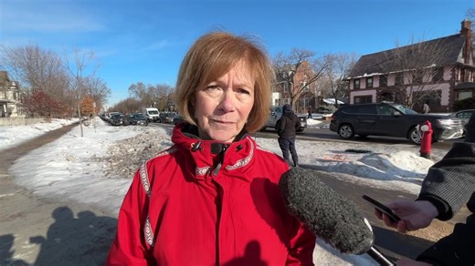 Sen. Tina Smith answered questions at the scene where an ICE agent fatally shot Renee Good on Wednesday. | Fox 9