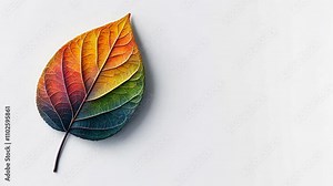 colorful leaf displaying a gradient of hues against a clean white background