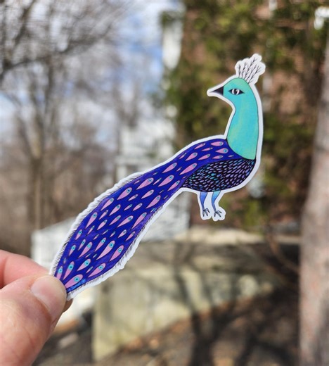 Peacock Sticker, Illustrated Watercolor Sticker, Blue and Purple Waterproof Stickers - Etsy