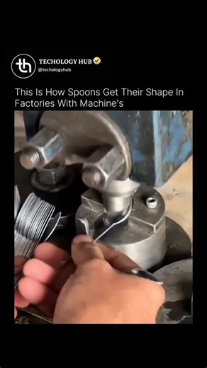Tech | Innovation | AI on Instagram: "You are looking at how metal spoons get their shape inside factories. Flat sheets of metal are fed into high pressure stamping machines that cut, press, and form each spoon in seconds. Powerful dies force the metal into precise molds, shaping the bowl, neck, and handle with exact consistency every time. Each press uses controlled force to stretch and compress the metal without cracking it, followed by trimming, polishing, and finishing to smooth the surface.