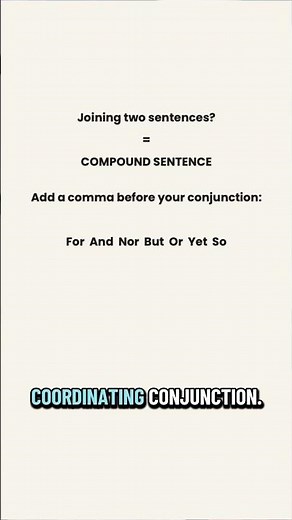 Use FANBOYS and a comma to combine two sentences. #englishgrammar #learnenglish