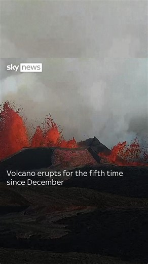 37K views · 268 reactions | A volcano in Iceland has erupted for the fifth time since December. Previous eruptions prompted evacuations, flattened houses and closed key roads in the area. #volcano #iceland #eruption | Sky News | Facebook