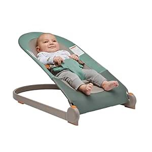 Boon Slant Portable Baby Bouncer - Folding Baby Seat for Infants - Lightweight Portable Baby Chair with Machine Washable Fabric and 3-Point Harness - Dark Green
