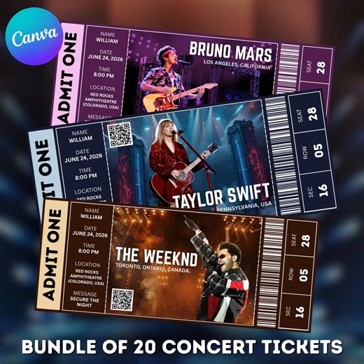Editable Concert Ticket Canva, DIY Tickets Template, Printable Custom Concert Ticket, Birthday Gift Idea, Surprise Gift, Canva Editable - Etsy