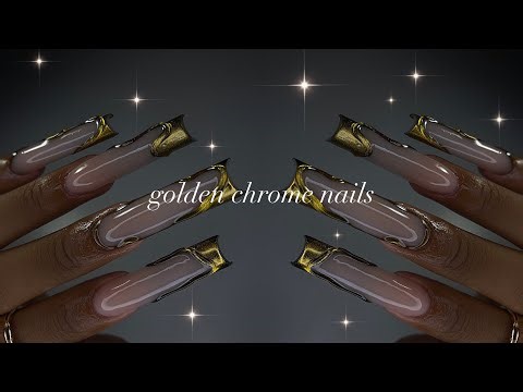 Golden Chrome Nails🌞| acrylic application for beginners + simple nail art!✨