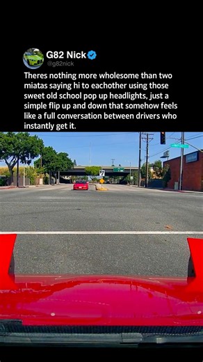 Theres nothing more wholesome than two miatas saying hi to eachother using those sweet old school