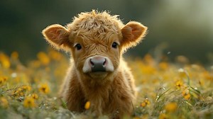 Download Tiny scottish cow in agricultural field for free