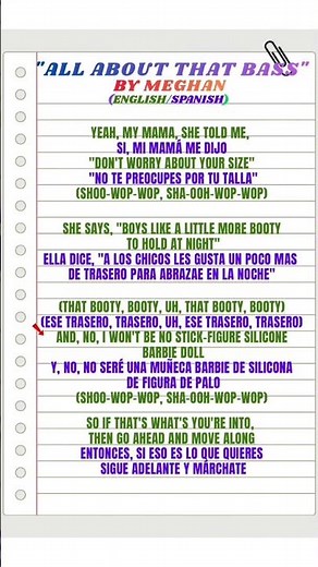 "All About That Bass" by Meghan Trainor lyrics English/Spanish #shorts #viral #englishlearning #song