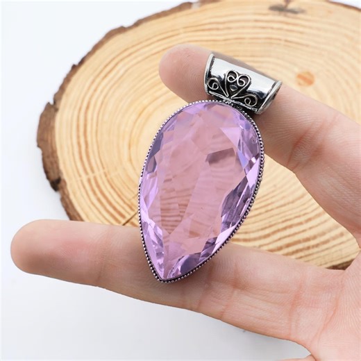 Handcrafted Kunzite Quartz Pendant – Gemstone Jewelry - Silver Filled Setting for a Timeless Look - Etsy