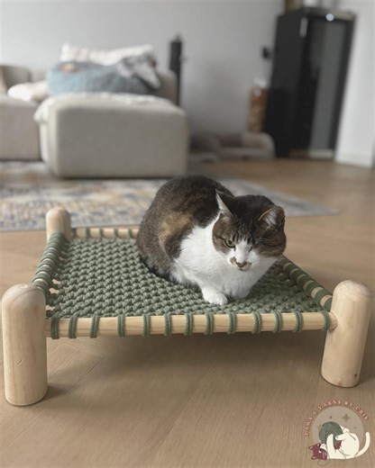 Macrame Floor Pet Hammock | Wood | Handmade Cozy for Cats, Dogs & Bunnies | Boho Furniture | Custom Colors Available - Etsy