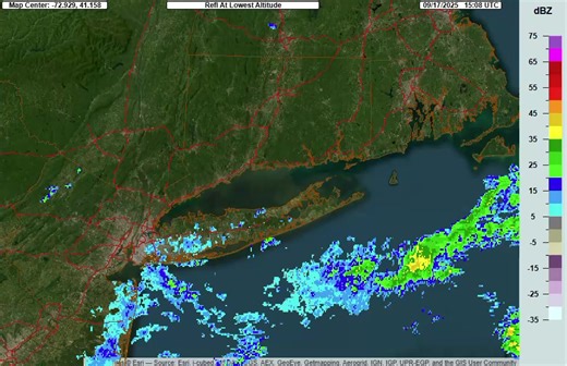 [RADAR 10:20-11:10AM] Light showers are beginning to move onshore late this morning. Rain chances (higher chances south) continue into tonight before tapering tomorrow morning. radar.weather.gov | US National Weather Service New York NY