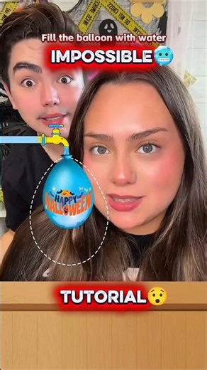 Fill the balloon with water filter 😯🥶 #tutorial #impossible #balloon #tiktok #filter