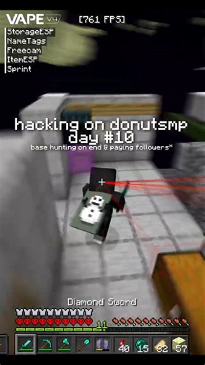 hacking on donutsmp day #10 (base hunting cheats) #shorts #donutsmp #drdonut #minecraft #mcpe