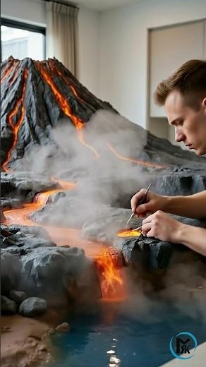 I Built a Mini Volcano With Lava #satisfying #interiordesign #homerenovation
