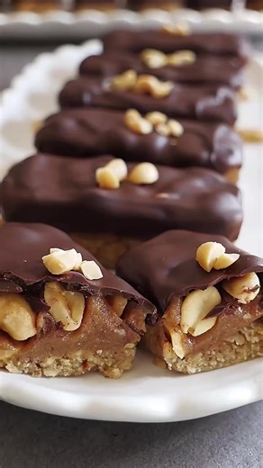 Soft dates, crunchy peanuts and dark chocolate… these no-bake peanut chocolate bars are dangerously good 🍫😍 Peanut Date Bars (12 pieces) Base 80 g walnuts 80 g cashews 80 g almonds 80 g peanut butter 30 g honey 30 g maple syrup ➡️ Blend everything until a sticky mixture forms. Filling 200 g dates (soaked) 50 g honey 60 g maple syrup 120 g peanut butter ➡️ Blend until smooth and creamy. Assembly 1. Press the base mixture into a silicone bar mold. 2. Add a layer of peanuts. 3. Spread the date fi