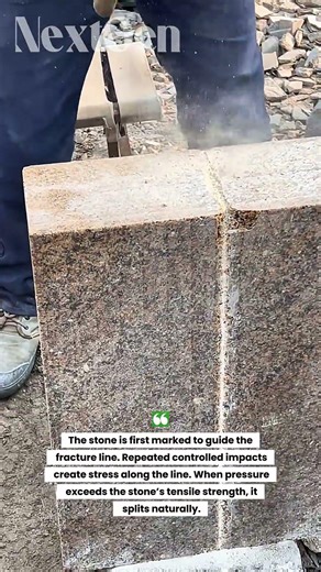 Manual Granite Stone Splitting Technique | Traditional Stone Work