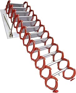 12-Steps Wall Mounted Attic Ladder with Handrail, 10.17ft Retractable Pull Down Loft Staircase System for Home, Garage, and Storage, Maximum Load Capacity 880 lbs