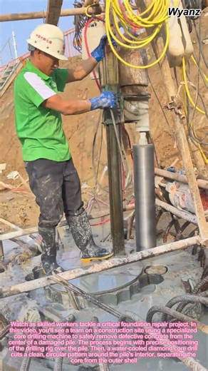 Concrete Pile Repair: How Workers Safely Remove Defective Foundation with Core Drilling