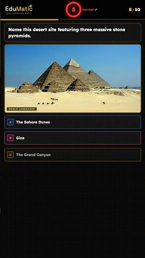 ❓ Name this desert site featuring three massive stone pyramids. #quiz #guess #puzzle #gk #trivia