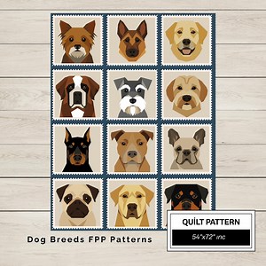 Dog Breeds FPP Quilt Pattern: Easy Beginner Quilt Block • FPP Vorlagen • Modern FPP • Animal Patchwork Quilt Block - Etsy