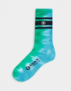 Aape by A Bathing Ape green and blue tie dye socks with logo print | ASOS