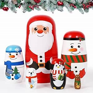 6pcs Christmas Nesting Dolls, Handmade Wooden Russian Dolls Matryoshka Dolls Toy Stacking Doll for Kids