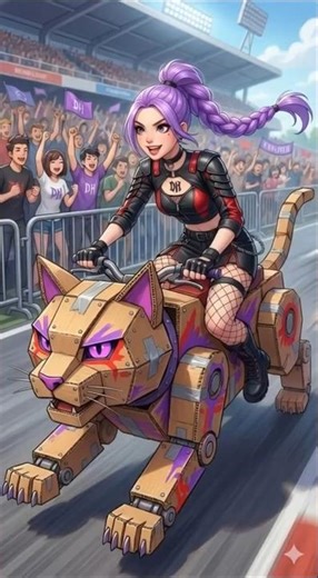 exciting fight between cardboard cat and robot panther #shorts #kpop #demonhunters #cat #kitten