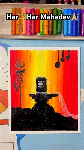 Powerful Lord Shiva Painting 🔱 | Easy Oil Pastel Art | Shivling Art Tutorial