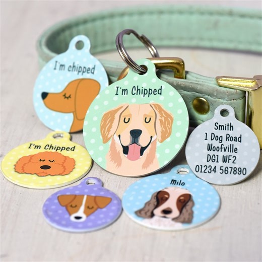 Dog Tag Custom Cartoon Collar Tags, Dog ID Tags With Cute Cartoon Dog Breed Illustrations - Etsy