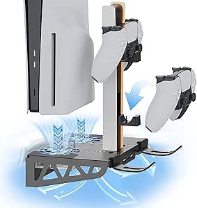 PS5/PS5 Slim/ PS5 Pro Wall Mount, Accessories Kit with Cooling Fan & Charging Station, Shelf Floating Mount for PS5/PS5 Slim/ PS5 Pro Disc & Digital Console, Behind TV Wall Bracket