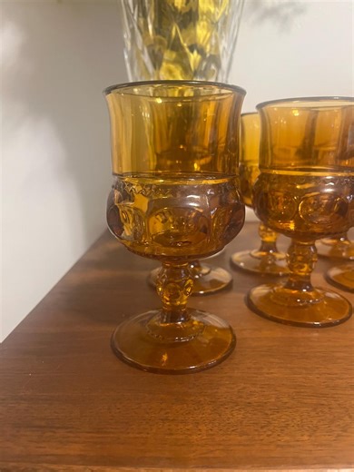 Set of 8 Amber Thumbprint Goblets / Vintage 1960s L.E. Smith / Indiana Glass Wine Glasses, Retro Barware, Mid Century Amber Stemware - Etsy